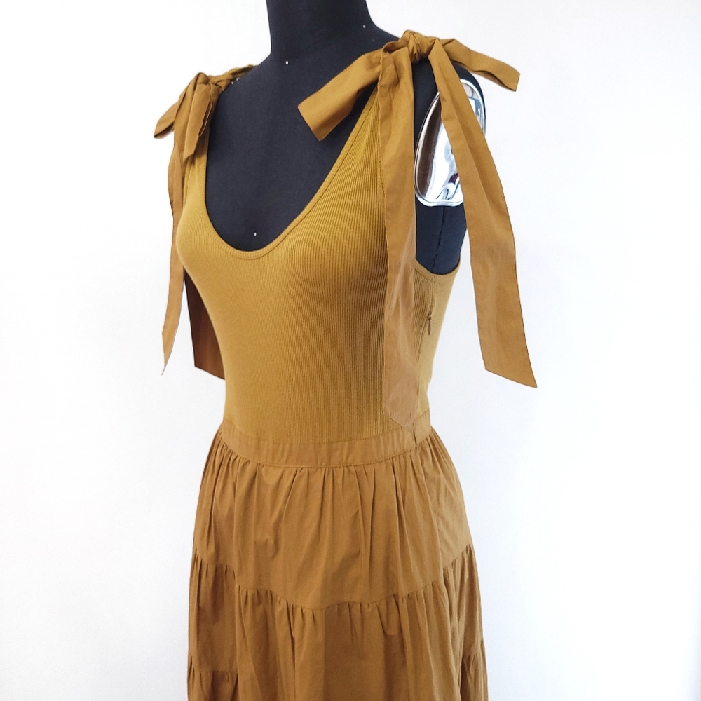Ulla Johnson Hope Rib Knit Cotton Popplin Ruffle Tiered Maxi Dress Tapen… - Picture 7 of 16